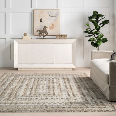 Carley Beige Geometric Washable Synthetic Area Rug 3' 3" x 5'