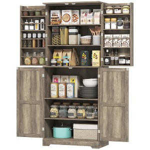 Farmhouse Kitchen Pantry, 72" Tall Pantry Cabinet with 4 Barn Doors, 4 Adjustable Shelves and 8 Door Shelves Wash - 1 of 4