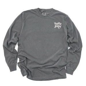 Simply Sage Market Women's Embroidered Whimsical Holly Jolly Stars Long Sleeve Garment Dyed Tee - 1 of 4