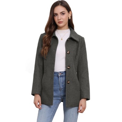 INSPIRE CHIC Women's Work Office Winter Overcoat Single Breasted Point Collar Pea Coat