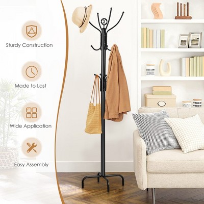 Black Metal Freestanding Coat Rack with Umbrella Stand