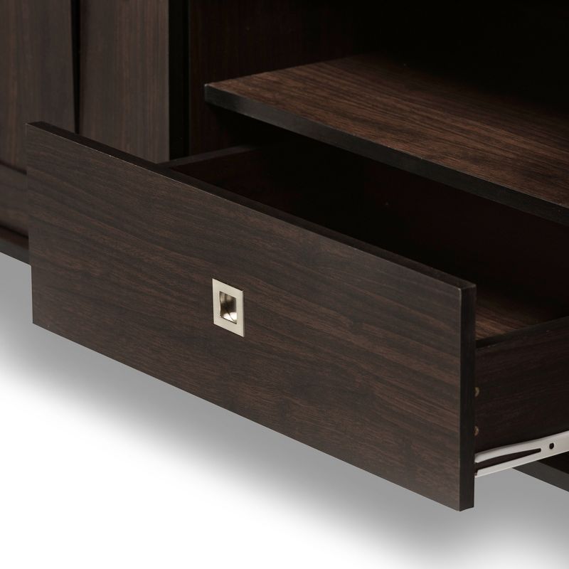Unna Wood TV Cabinet with 2 Sliding Doors and Drawer TV Stand for TVs up to 70&#34; Dark Brown - Baxton Studio, 5 of 8