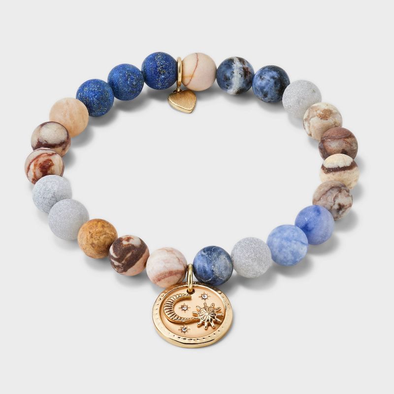 14K Gold Dipped Natural Matte Stone Beaded Stretch Bracelet , 3 of 5