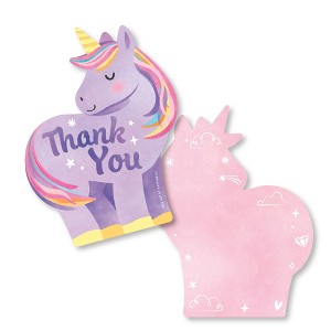 Big Dot of Happiness Unicorn Thank You Cards with Envelopes, Flat Rainbow Unicorn Birthday Party Blank Thank You Note Cards for Girls - Set of 12 - 1 of 4