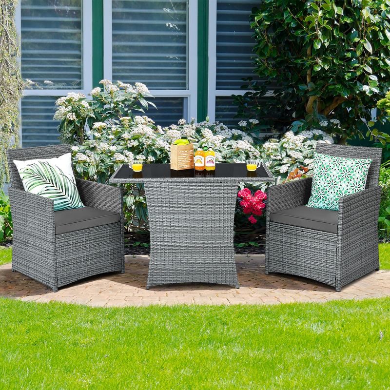 Costway 3PCS Patio Rattan Furniture Set Cushioned Sofa Armrest  Garden White\Red\Navy\Turquoise, 1 of 11