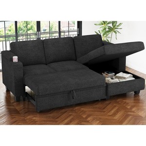 Belffin Compact Sleeper Sectional - Chenille Modular Sofa with Pull-Out Bed & Hidden Storage - 1 of 4