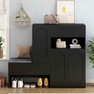 Okak Shoe Cabinet, Entryway Shoe Storage with Soft Cushion, 4 Doors and 1 Drawer, Shoe Rack for Hallway, Living Room, Hallway - 1 of 4