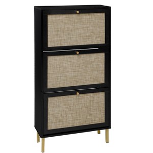 Halitaa Rattan 3 Door Shoe Rack, Freestanding Modern Shoe Storage Cabinet, for Entryway - 1 of 4