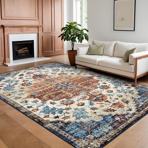 Vintage Area Rugs Washable Floral Carpet Non Slip Non Shedding Ultra Thin Floor Cover Foldable Oriental Indoor Mat for Bedroom Living Room - 1 of 4