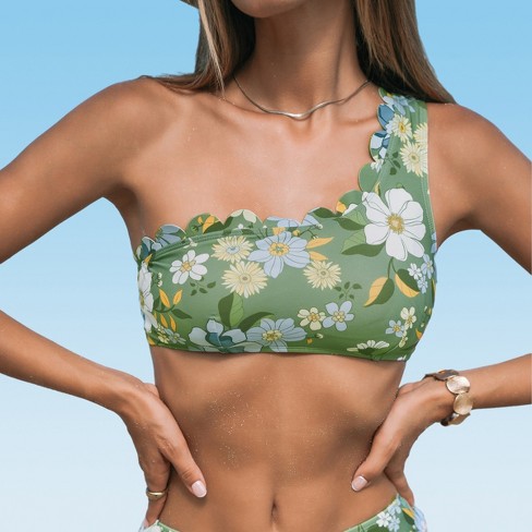 Women's Floral One-Shoulder Scalloped Trim Bikini Top Swimsuit - Cupshe - image 1 of 4