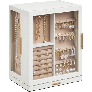 360° Rotating Jewelry Organizer with Glass Drawers - 7-Tier, White, Dustproof - 1 of 4