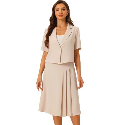 Allegra K Women's Short Sleeve Blazer and Summer Dressy Business Casual Skirt Suit Set