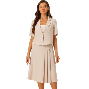 Allegra K Women's Short Sleeve Blazer and Summer Dressy Business Casual Skirt Suit Set - 1 of 4