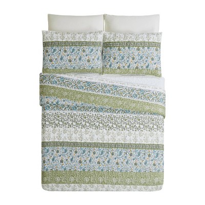 Marseille King Blue and Green Microfiber Quilt Set