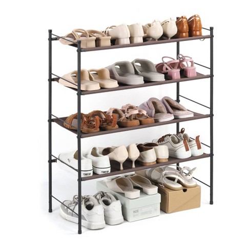 16.5 in. H 12-Pair Natural Wood Shoe Rack