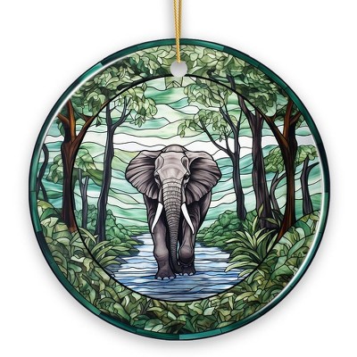 Elephant Elegance Stained Glass Style Ceramic Ornament, African Animals Christmas Gift and Decor| OrnamentallyYou