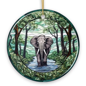 Elephant Elegance Stained Glass Style Ceramic Ornament, African Animals Christmas Gift and Decor| OrnamentallyYou - 1 of 4