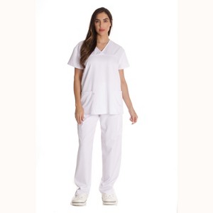 Just Love Solid Stretch Scrub Set for Women Stretchy Mock Wrap Top and Cargo Pants - 1 of 3