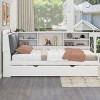 1-Pc Twin-Size Platform Bed with Trundle, Solid Wood Frame with Upholstered Headboard, Shelves & Storage Box - Baofuwish - 3 of 4