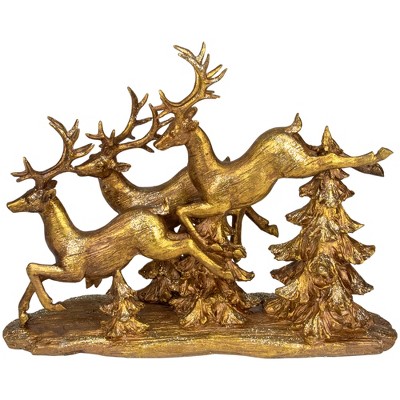 Napco 17" Glittering Gold Christmas Reindeer Scene Tabletop Figurine