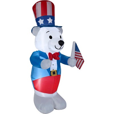 Gemmy Airblown Inflatable Patriotic Polar Bear, 6 ft Tall, Blue