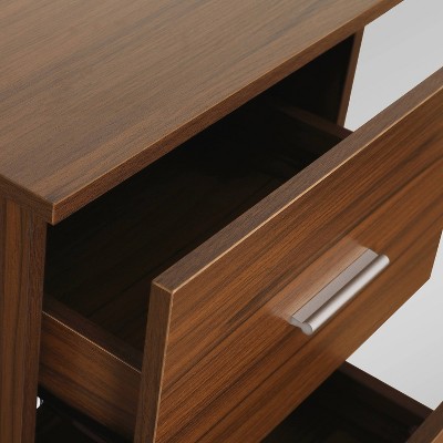 Rustic Walnut Wood Corner Gaming Desk with Drawer Storage
