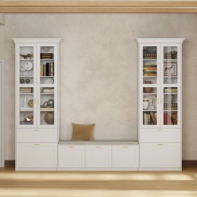 FUFU&GAGA 122"x97“ Large Bench Storage Display Cabinet Bookcase Closet Glass Door With Soft Cushion Shoe Cabinet