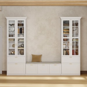 FUFU&GAGA 122"x97“ Large Bench Storage Display Cabinet Bookcase Closet Glass Door With Soft Cushion Shoe Cabinet - 1 of 4
