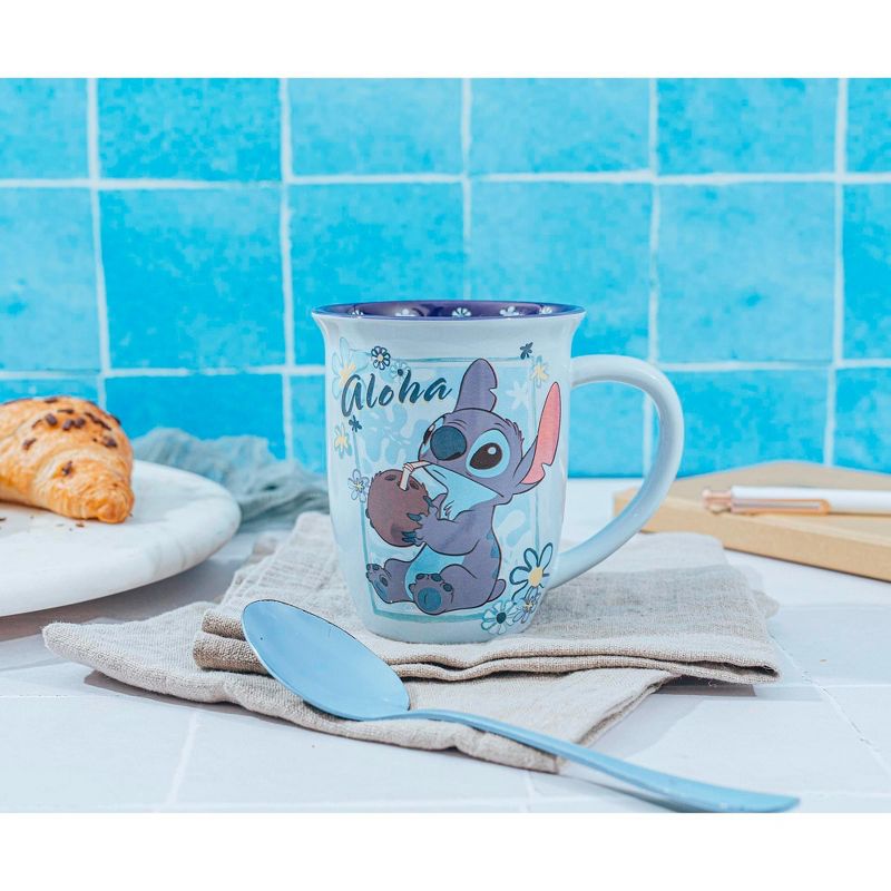 Silver Buffalo Disney Lilo & Stitch "Aloha" Wide Rim Ceramic Latte Mug | Holds 16 Ounces, 4 of 9