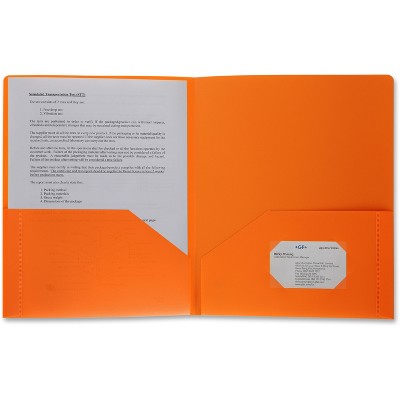 Business Source Poly Portfolio 2 Pocket LTR .3mil Orange 20883