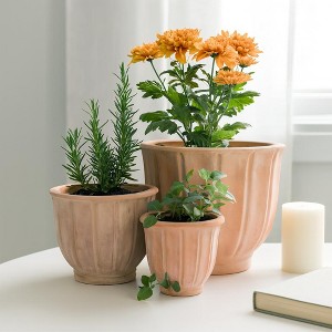 Traditional Pottery Flower Pots for Home Decor - Clay Pots for Plants  Design for Garden and Patio - Set of 3, 13", 10", 8", Red & Orange