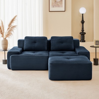 QingMoon 117" L-Shaped Sectional Sofa, Corduroy 3-Seater Couch with Pearl-like Piping and Tufted Design for Living Room and Apartment, No Assembly
