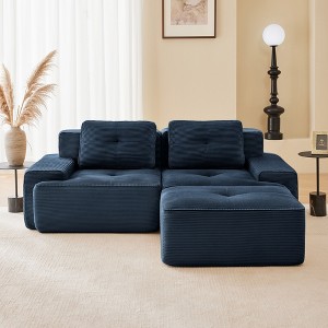 QingMoon 117" L-Shaped Sectional Sofa, Corduroy 3-Seater Couch with Pearl-like Piping and Tufted Design for Living Room and Apartment, No Assembly - 1 of 4