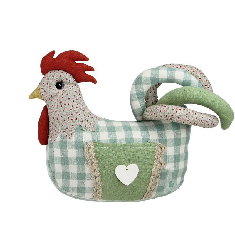 Northlight 9.5" Country Farmhouse Plaid Fabric Rooster Spring Decoration, 1 of 4