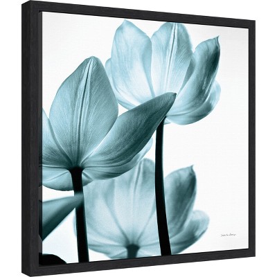 Aqua Tulips Nature Print Framed Canvas Wall Art