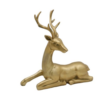 Transpac Gold Sitting Reindeer Figurine Decorative Object for Christmas Tabletop Indoor Use Holiday Decor Gift Giving and Hostess Gifts Made of Resin