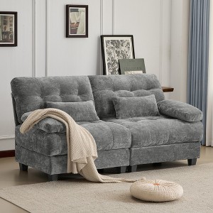 Whisen 119" 4-Seater Chenille Sofa, Sectional Sofa & Couch with 2 Ottomans, Adjustable Backrest,  4 Throw Pillows - 1 of 4
