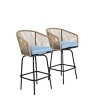 Outdoor Bar Stools, Rattan Bar Chairs With Backrest, Set Of 2, 2-Piece Patio Bar Stools With Armrests, Wicker Bar Stools With Cushion-Cuddlewood - 3 of 4
