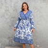 Women's Plus Size Boho Blue and White Floral Print Midi Dress - Cupshe - image 2 of 4