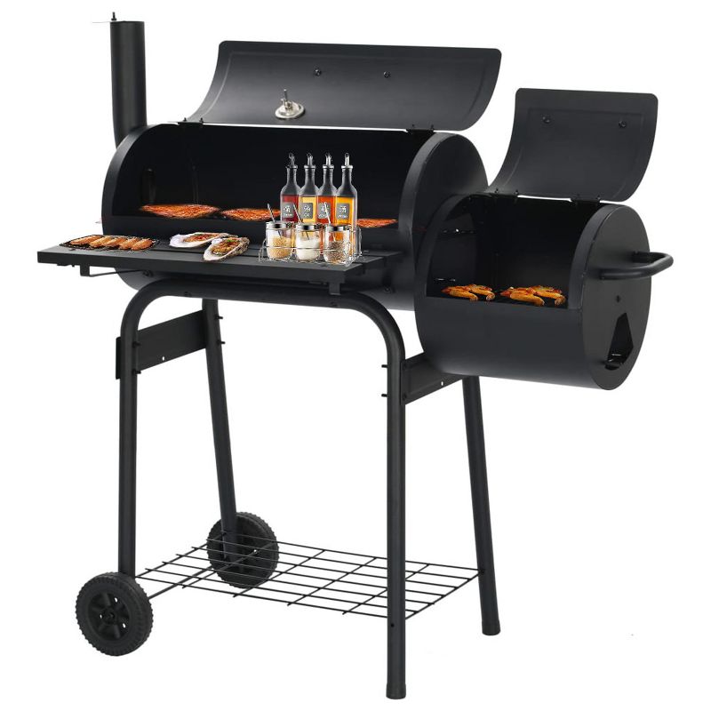 SKONYON Outdoor BBQ Grill Portable Charcoal Grill with Offset Smoker, 1 of 8