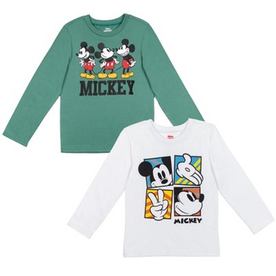 Disney Mickey Mouse 2 Pack Long Sleeve Graphic T-Shirts Green/White 