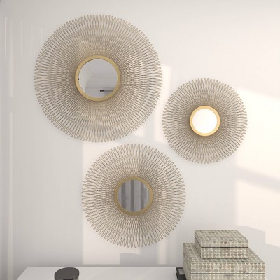 Gold Sunburst Round Wall Decor with Mirror Accent Set