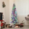 HOMCOM 6 ft Pre-Lit Pencil Christmas Tree, Artificial Flocked Xmas Tree with 170 Dual Color LED Lights, 429 Tips and Metal Stand, Green - 2 of 4