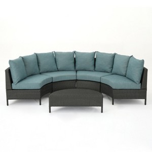 GDFStudio Harper Outdoor Wicker 4 Seater Semi-Circle Sectional Sofa Set with Water-Resistant Cushions - 1 of 4