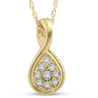 Pompeii3 1/10ct Pave Tear Drop Solitaire Diamond Pendant 10K Yellow Gold