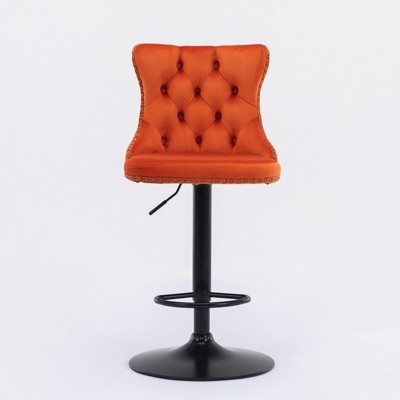 OUTSUPPLY Set of 2 Modern Swivel Velvet Bar Stools, Adjustable Height, 17.7" Wide Base, Upholstered Back & Tufted Seat