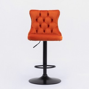 OUTSUPPLY Set of 2 Modern Swivel Velvet Bar Stools, Adjustable Height, 17.7" Wide Base, Upholstered Back & Tufted Seat - 1 of 4