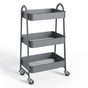 NicBex 3-Tier Rolling Storage Cart,Slim Metal Shelf Organizer with Locking Wheels,Storage Rack for Kitchen,Bathroom,Office & Living Room - 1 of 4
