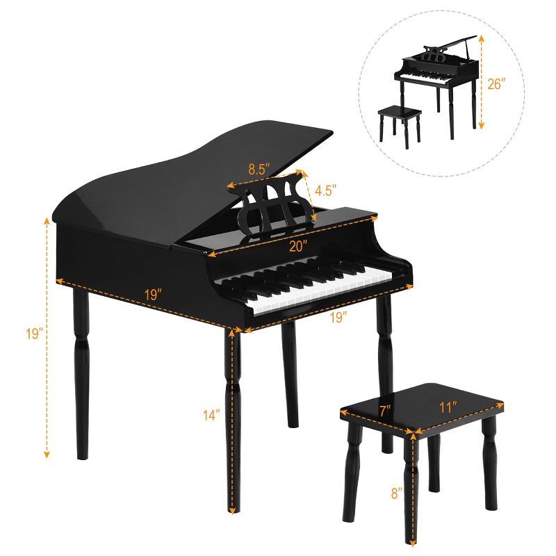 Costway 30-Key Classic Baby Grand Piano Toddler Toy Wood w/ Bench & Music Rack PinkBlack, 2 of 10