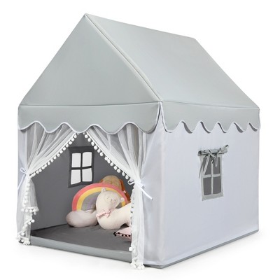 Gray Large Kids Play Castle Tent with Mat and Windows